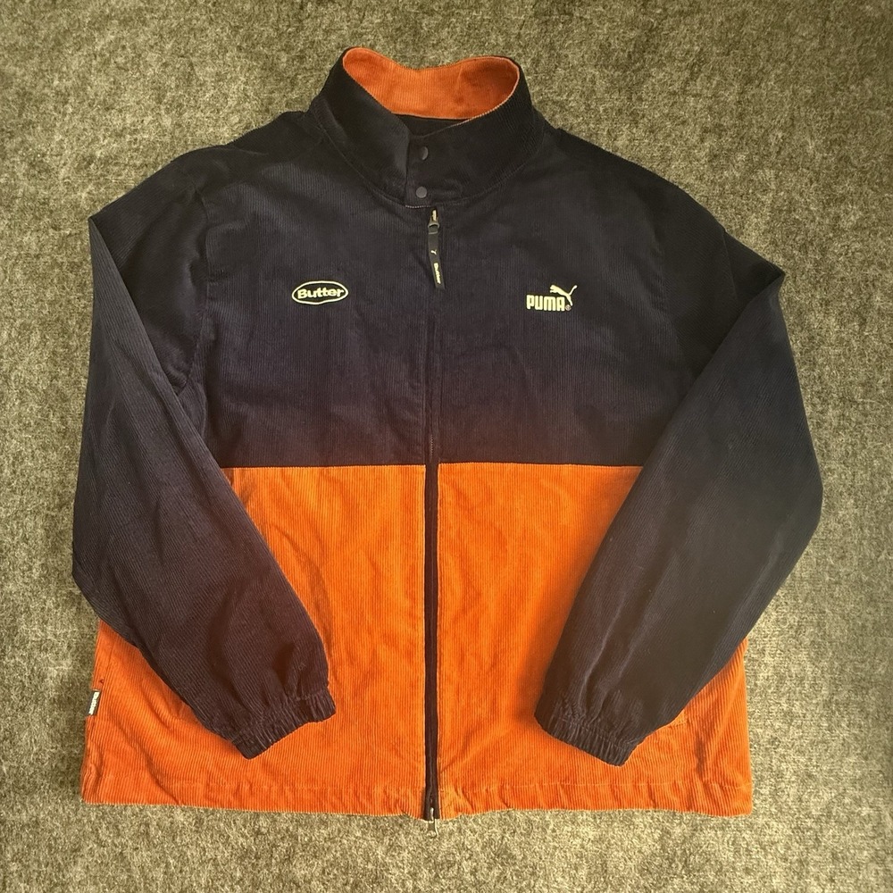 Puma x Butter Goods Corduroy Jacket XL Orange Navy Full Zip Streetwear